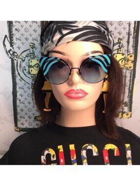 New Authentic Stylish Black and Blue Cat-Eye Sunglasses FF0215/S 0LBJF